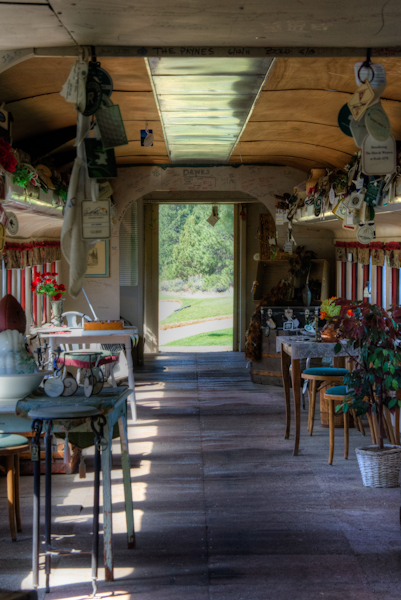 Inside the railway car at Lost Tracks