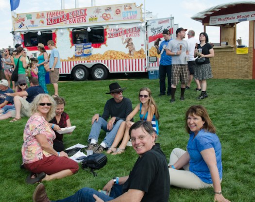 Friends enjoying the beautiful weather, beer and food.
