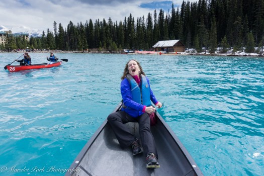 My sister. She's laughing because I took this photo of her backwards over my head. I didn't want to turn around in the canoe.