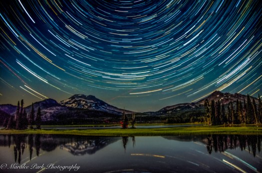 Star Trails at Sparks Lake with Mt. Bachelor and Broken Top in the background. 
