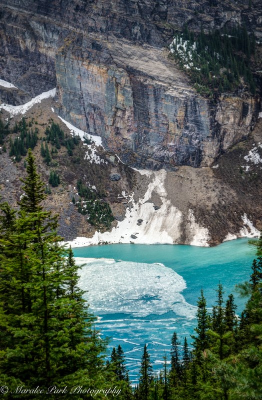 View of Lake Louise from about halfway up the trail